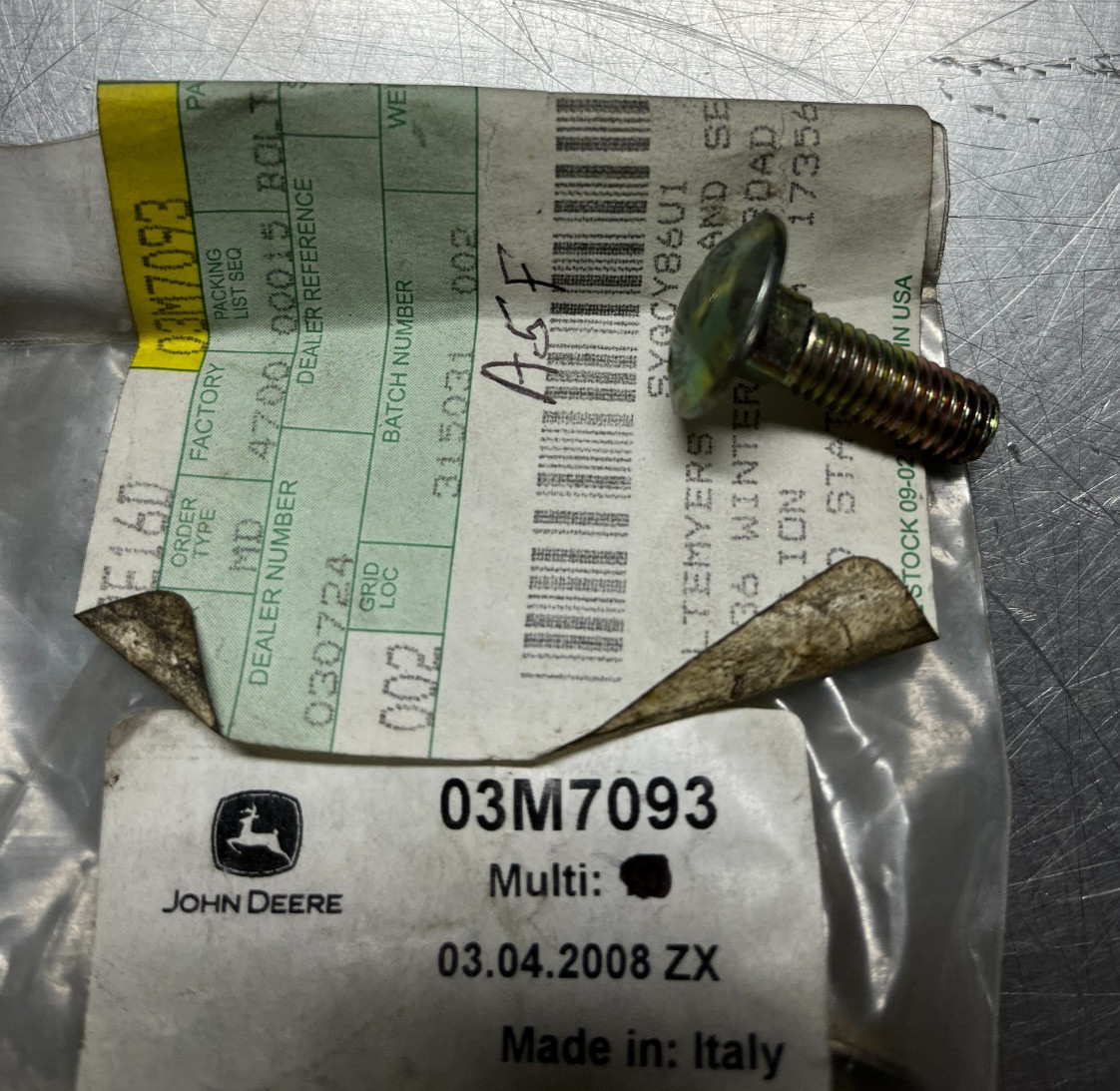 03M7093   GENUINE  OEM  John Deere   BOLT