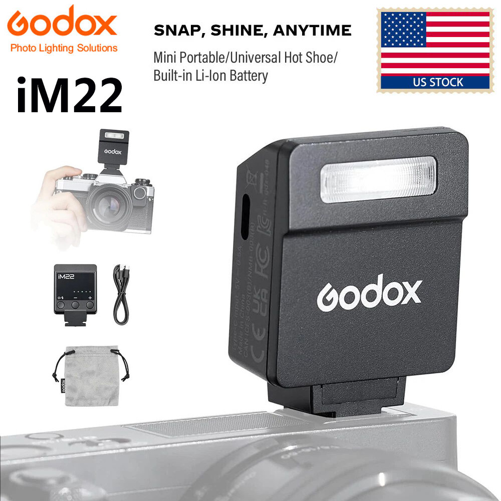 US Godox iM22 Mini On-Camera Flash Light Speedlite Universal Hot Shoe Mount