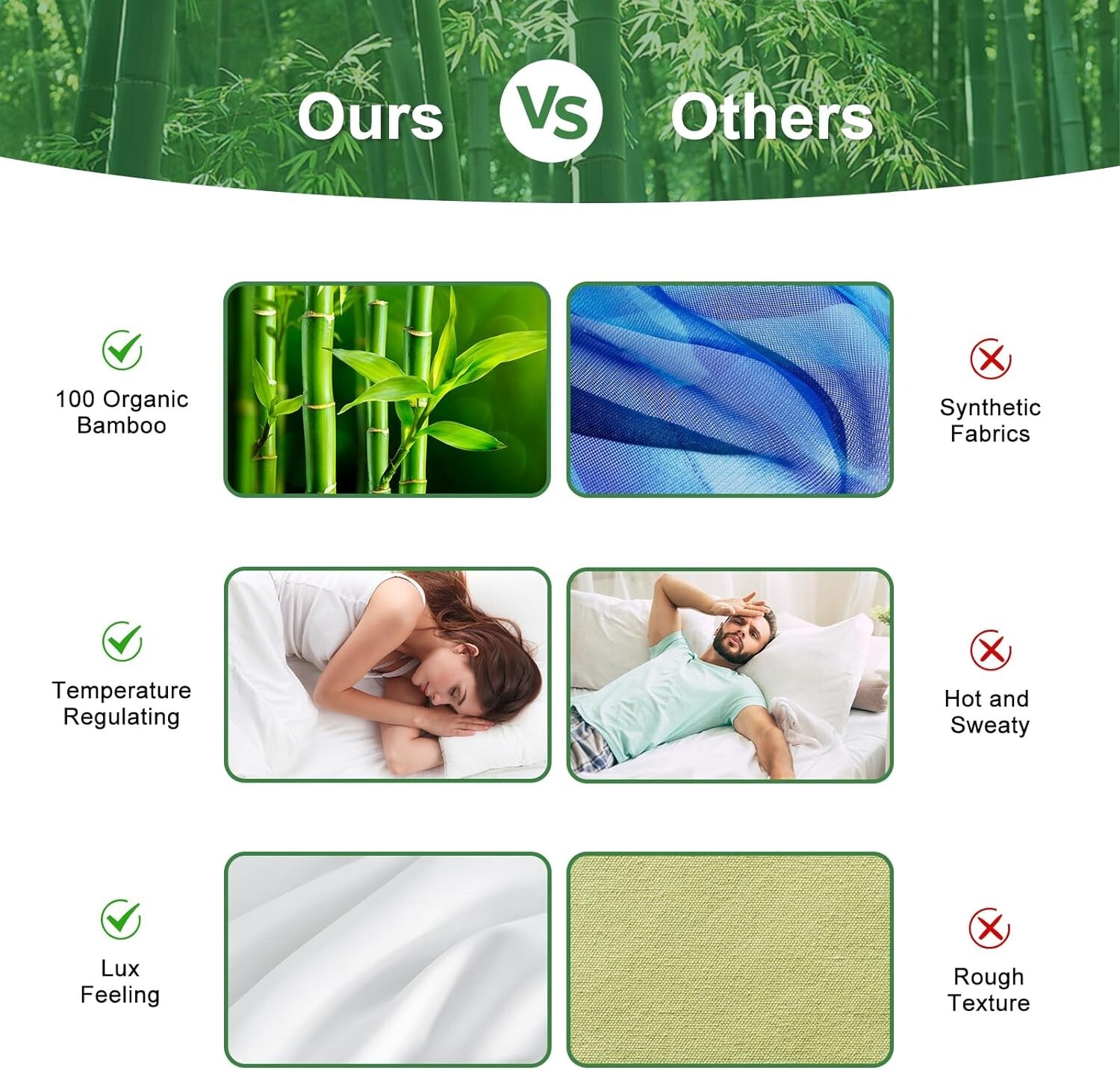 100% Organic Bamboo Pillowcases Set of 2 Standard Queen Size Oeko-Tex Bamboo Pil