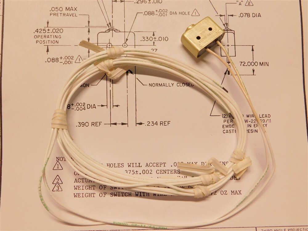 Honeywell Microswitch 1SE2-6 Enviormentally Sealed SPNC w/ M22759/11-20 Leads