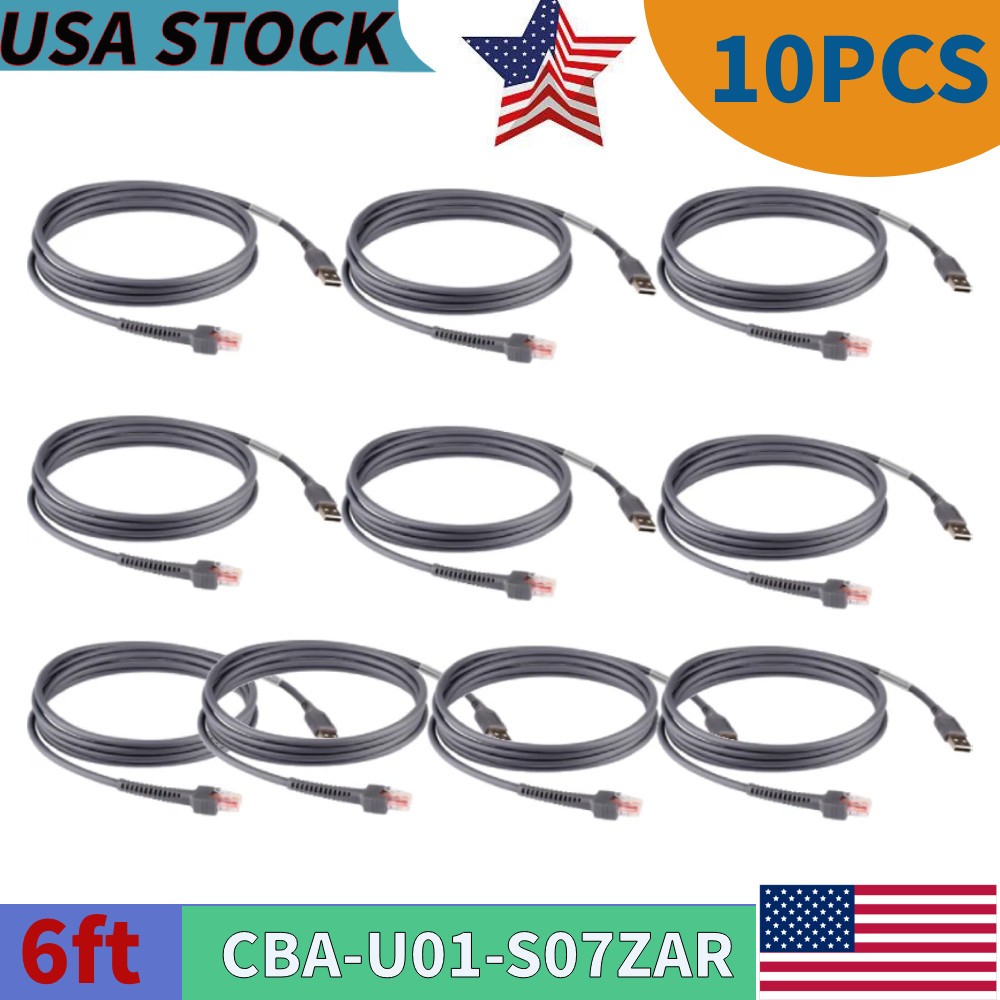 USB Cable Barcode Scanner Cord For Symbol LS2208 CBA-U01-S07ZAR 6FT 10 Pack USA
