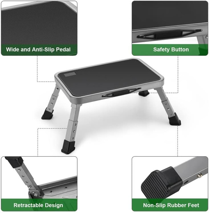 Jocauto Foldable Step Stool, Adjustable Step Stool with a Non-Slip Platform, Ste