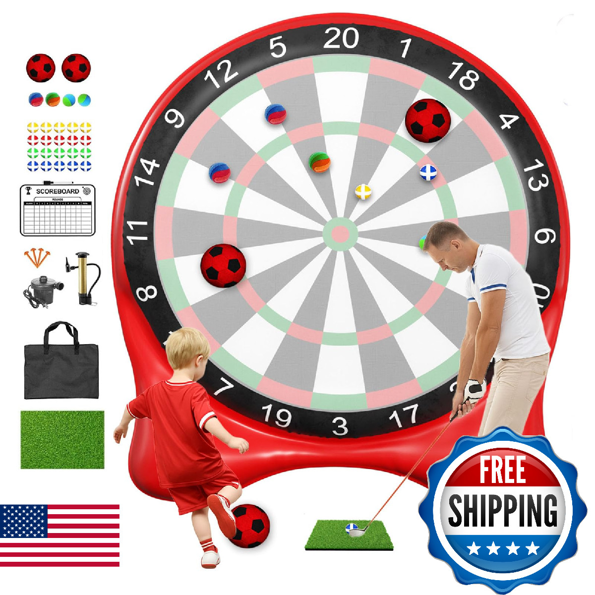 Inflatable Soccer Dart Board Giant Kick Darts Indoor Outdoor Lawn Yard Game 6ft