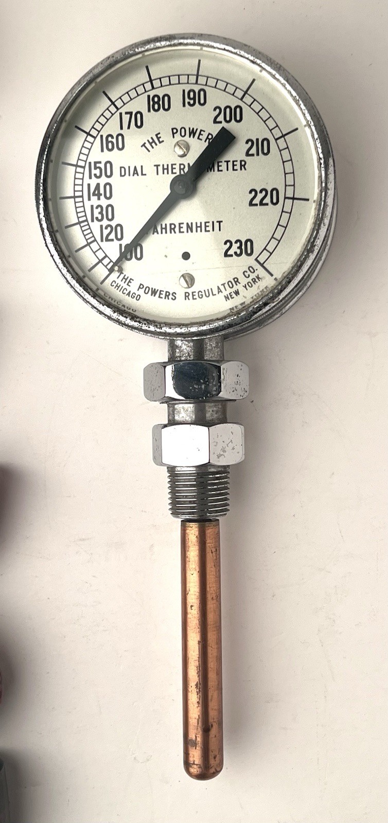 Vintage The POWERS REGULATOR Co Dial Thermometer Industrial Gauge Steampunk
