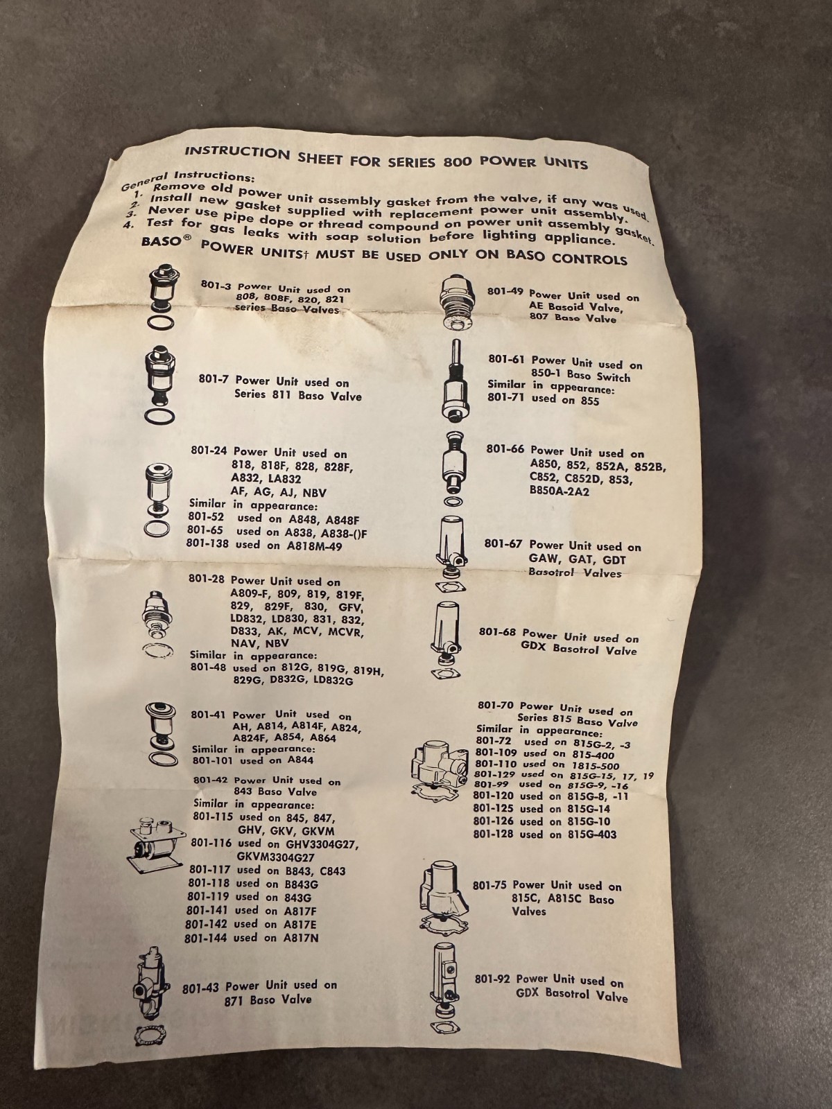 Baso 801–28 power unit assembly