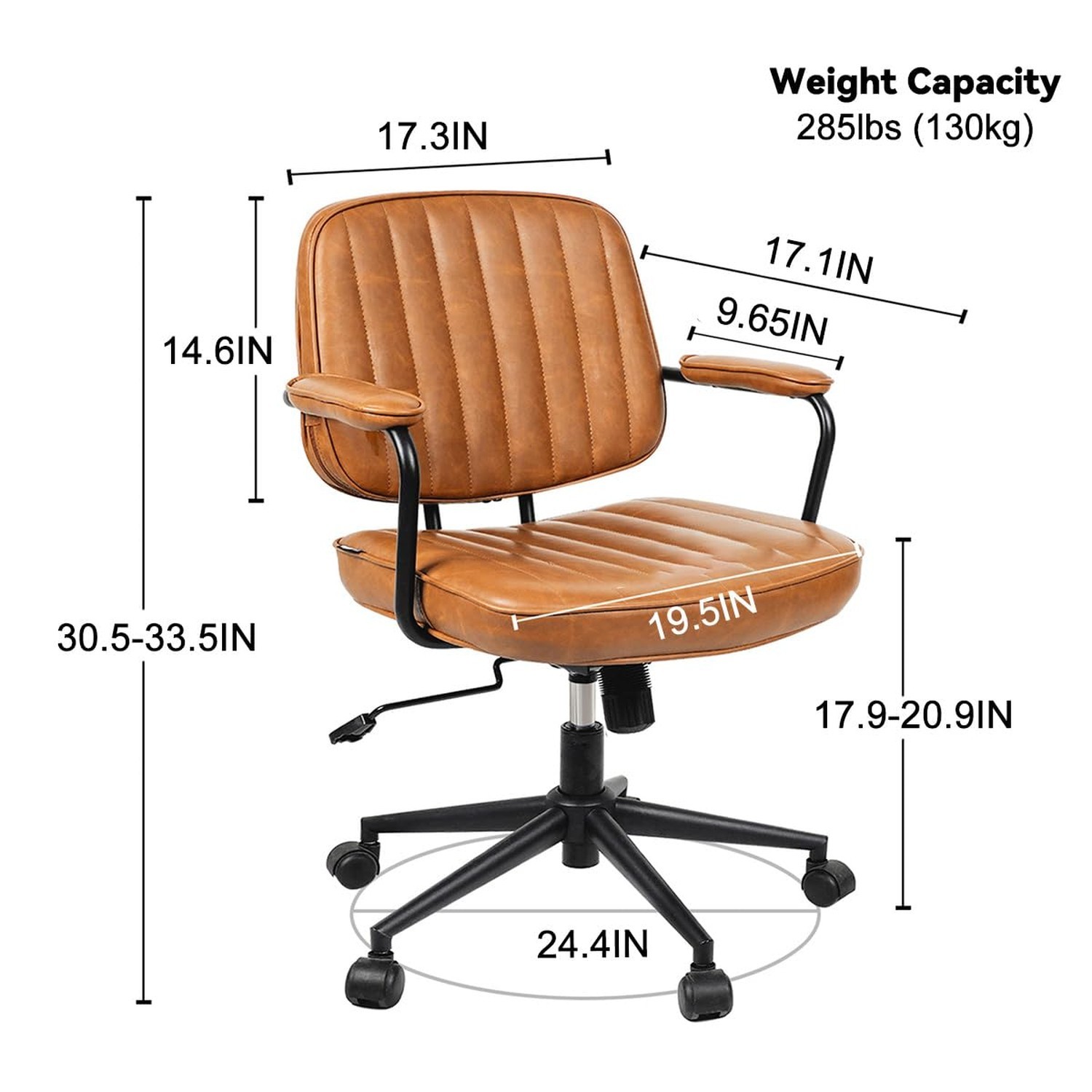 Artswish Mid Century Desk Chair Leather Office Chair Brown Office Desk Chair ...