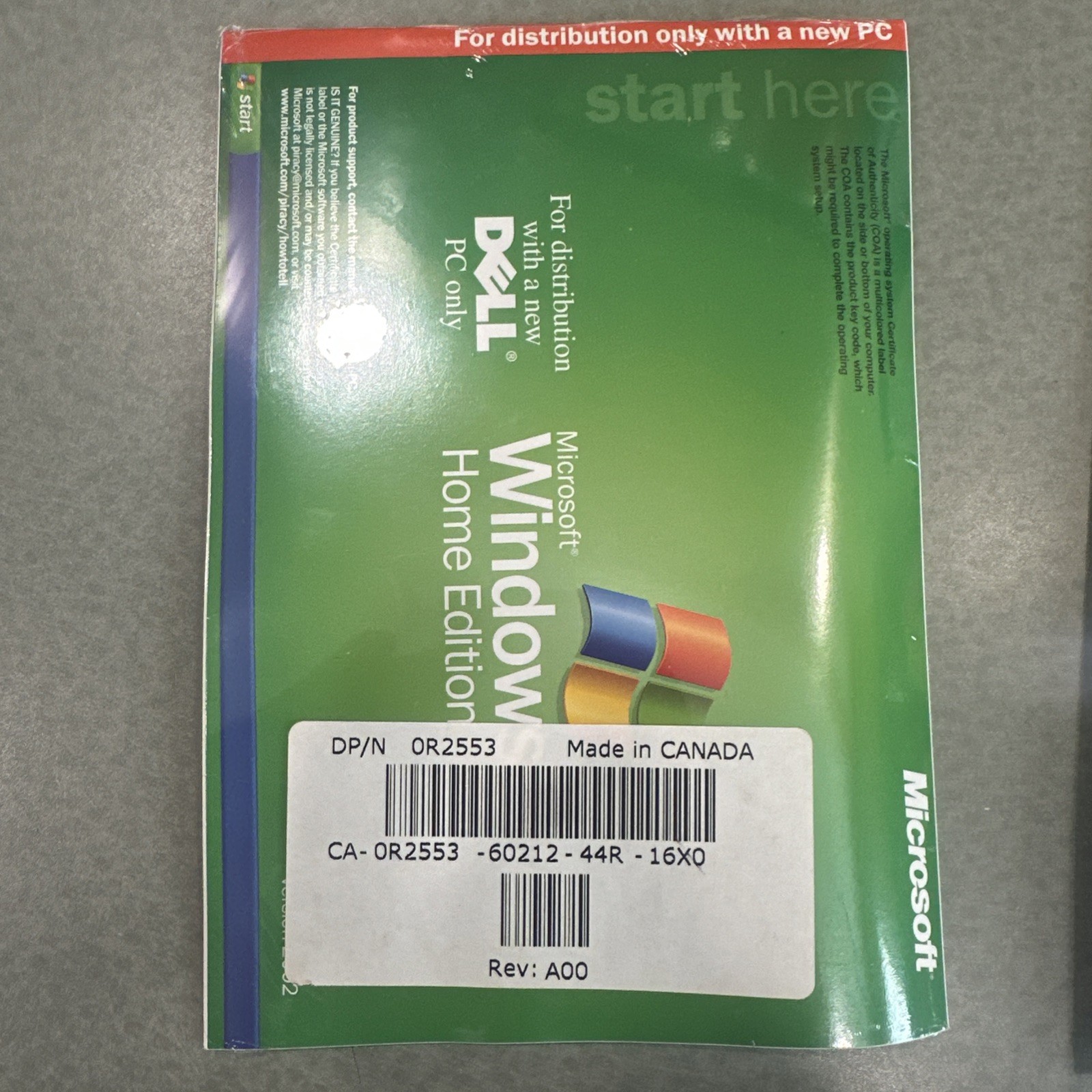 Vintage Microsoft Windows XP Home Edition Dell ~ Version 2002 ~ Factory Sealed