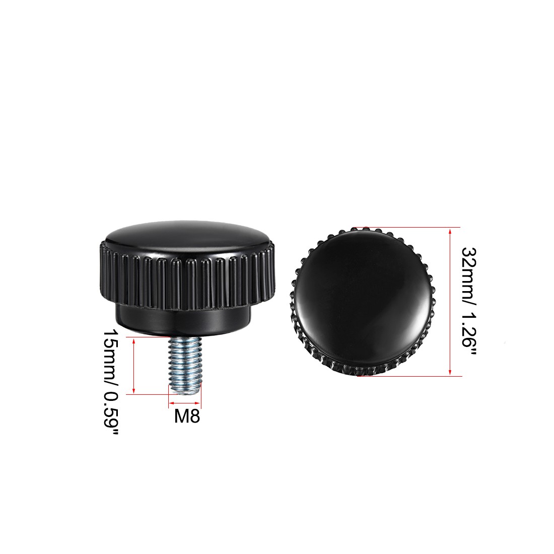 M8 x 15mm male thread knurled locking knobs 2 pcs