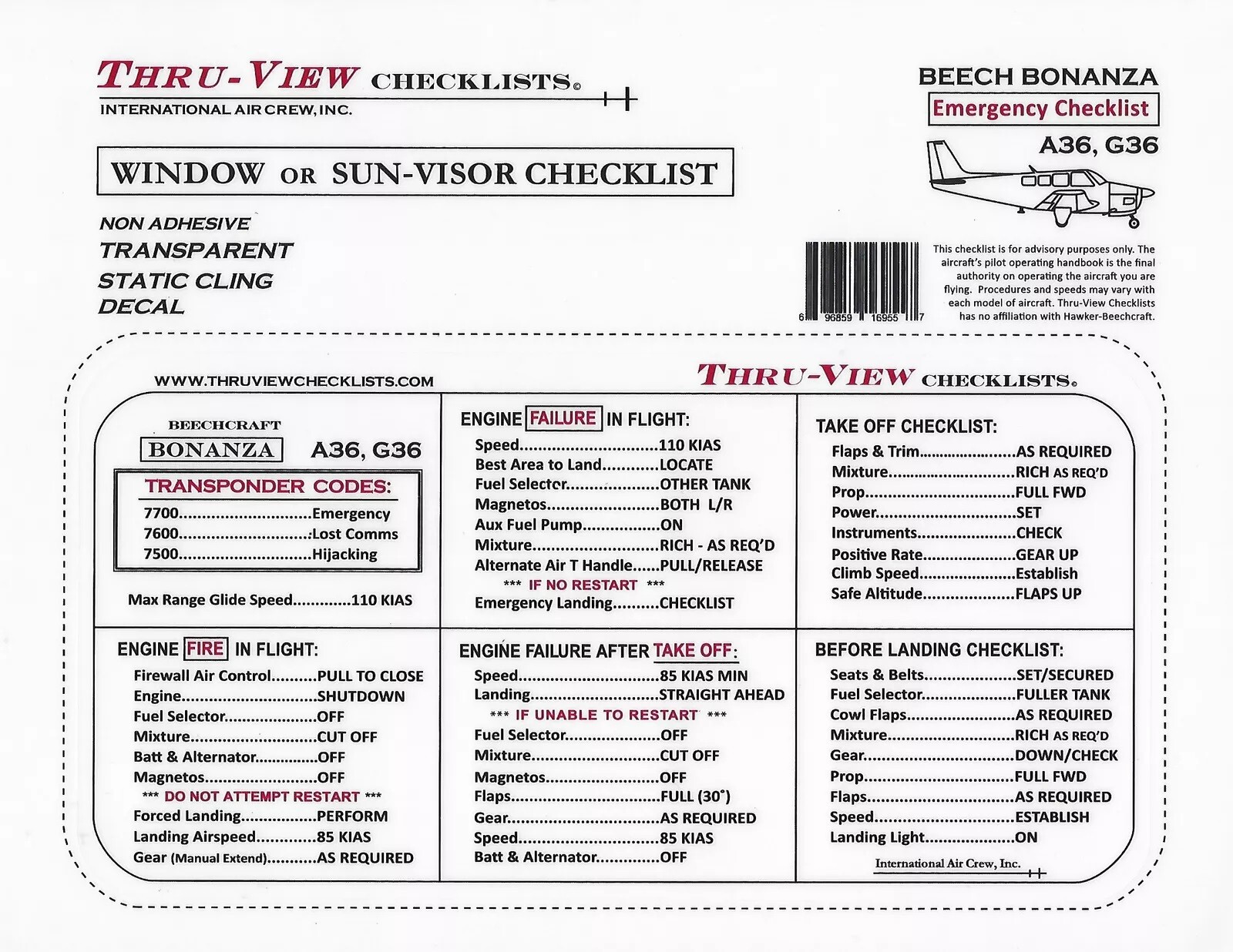 Thru-View Emergency Aviation Checklists - Choose Aircraft Model