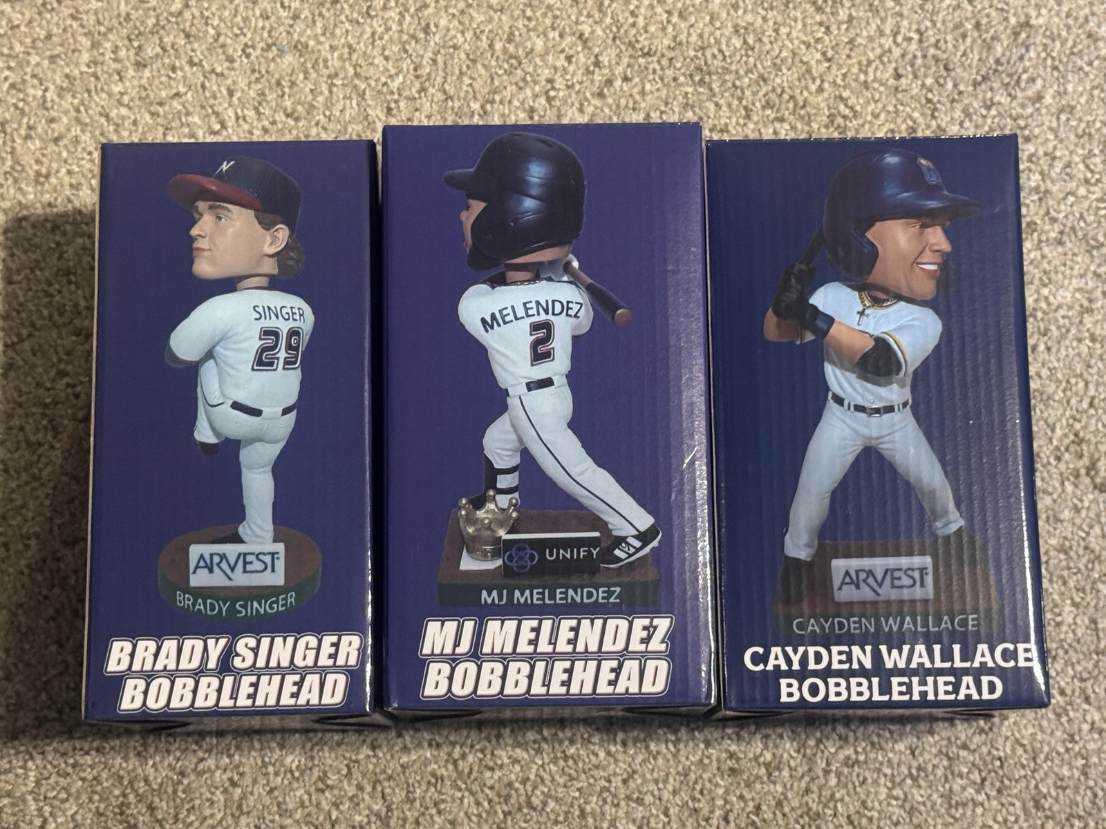 NWA Naturals 3 Bobblehead Lot Brady Singer MJ Melendez & Wallace KC Royals
