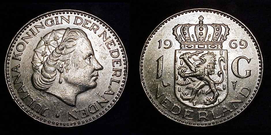 NETHERLANDS 1969 1 Gulden w/ Cock Privy VF/XF