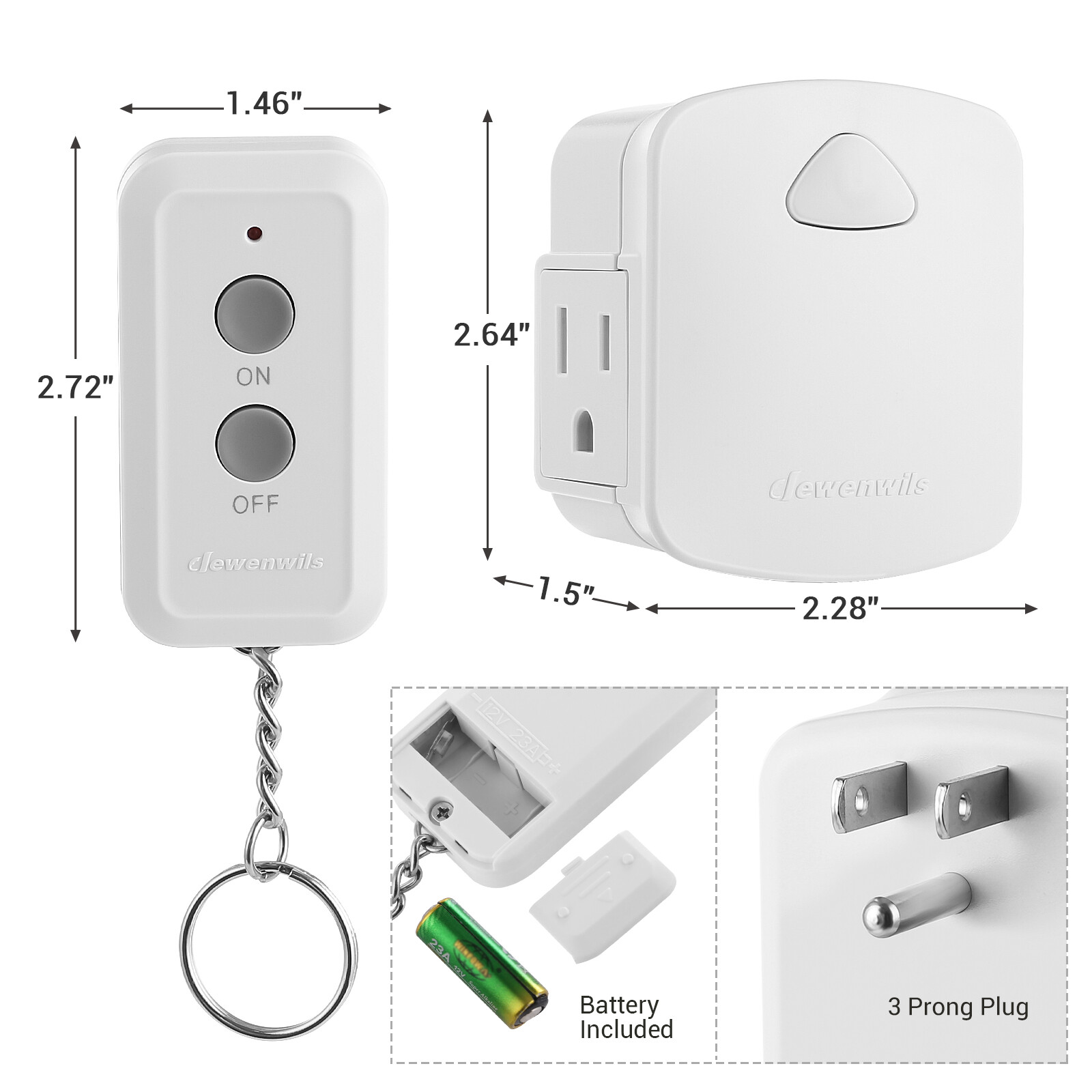 DEWENWILS Indoor Remote Control Outlet, 15A/1875W, 100 FT Long Range, Compact