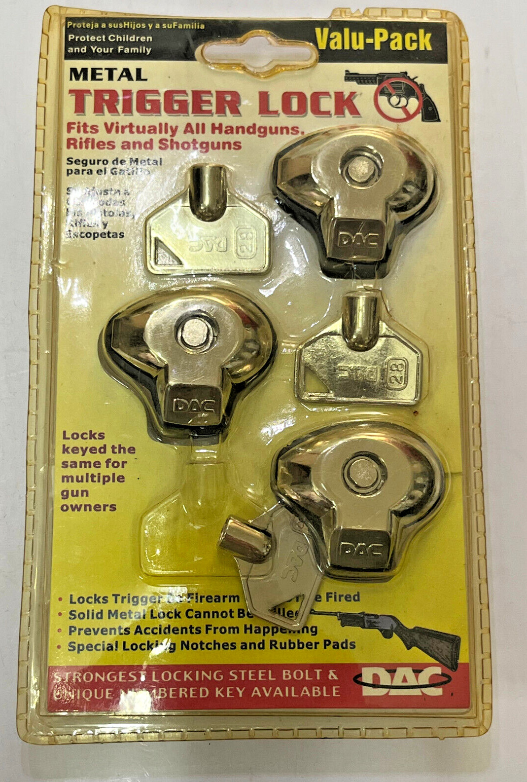 Vinatge DAC Metal Gun Trigger Safety Locks Valu-Pack 3 Locks with 2 Keys