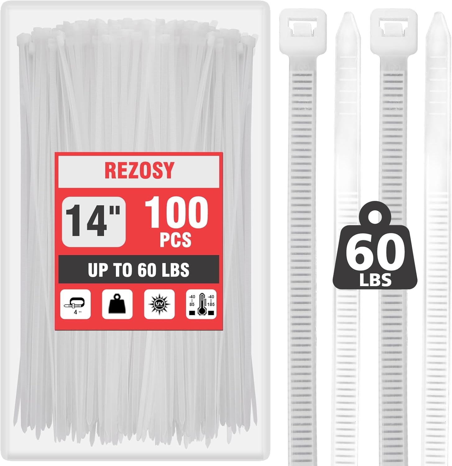Clear Heavy Duty Zip Ties 14" 100 Pack 60lb