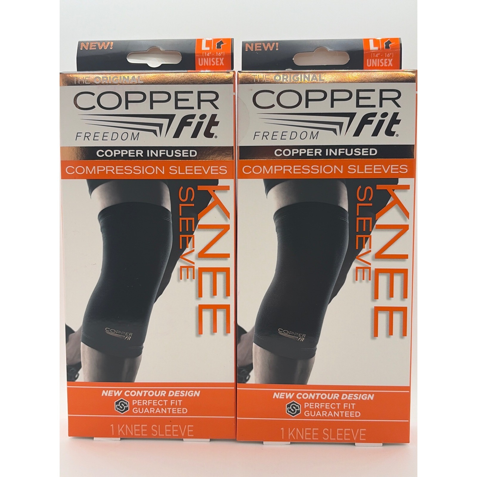 Copper Fit Freedom Knee Compression Sleeves 2 Pk.Black Size Large Unisex NEW  S5
