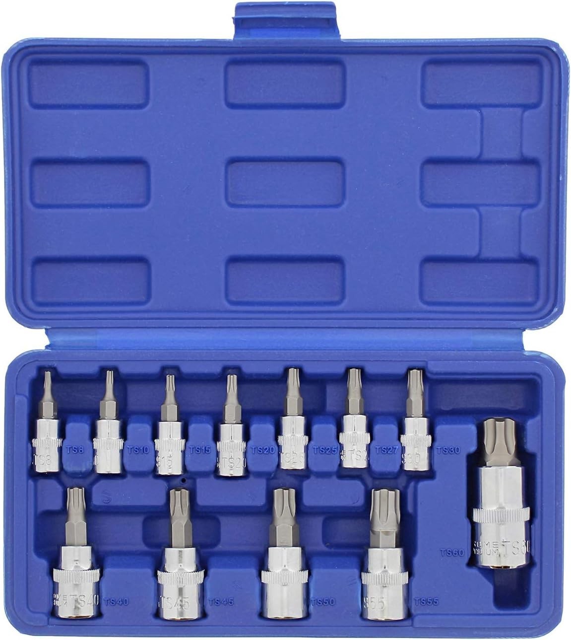 12Pc 5 Point Torx Plus Socket Set Tamper Proof Star Bit TS8-TS60 w/ Case