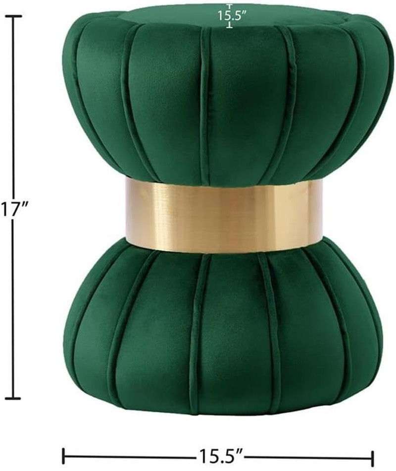 Modern Velvet Hourglass Ottoman with Gold Band - Green 15.5" x 17