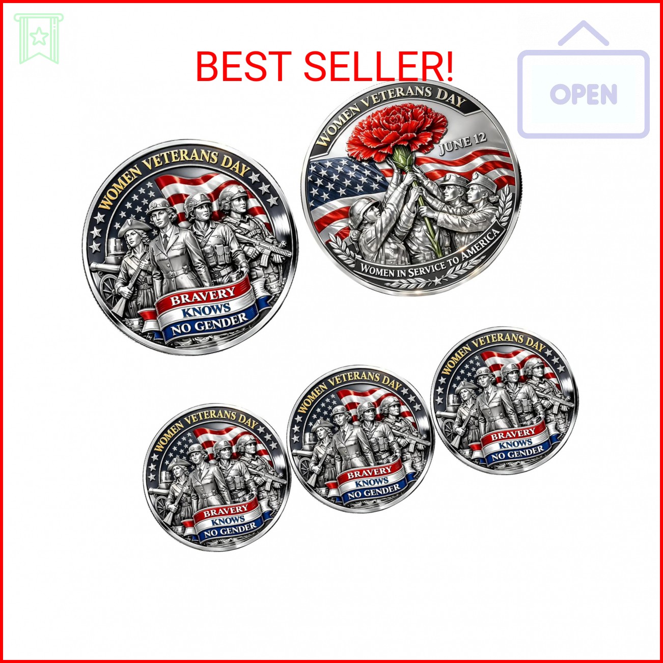 Women Veterans Day Commemorative Coin, Bravery Knows No Gender Collectible Token