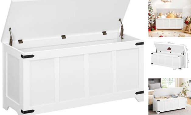 Storage Chest, 47.2" Storage Trunk with 2 Safety 47.2"L x 15.7"W x 19.7"H White