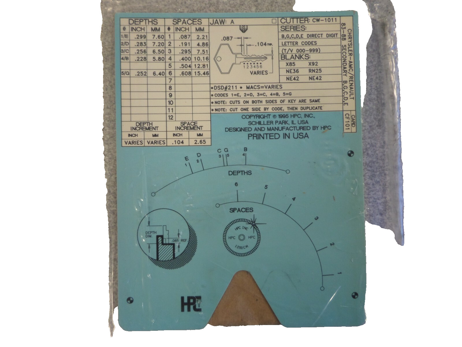 HPC CF101 AMC/CHRYSLER/RENAULT SECONDARY AUTO CODE MACHINE CODE CARD