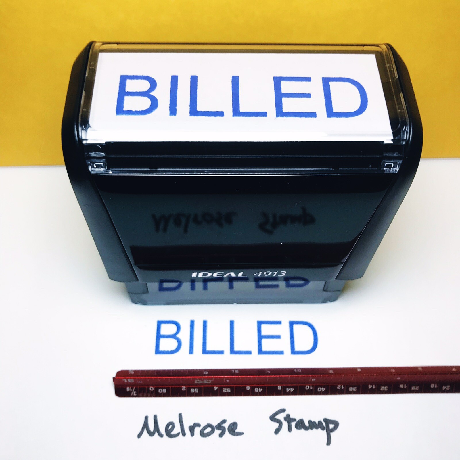 Billed Rubber Stamp Blue Ink Self Inking Ideal 4913