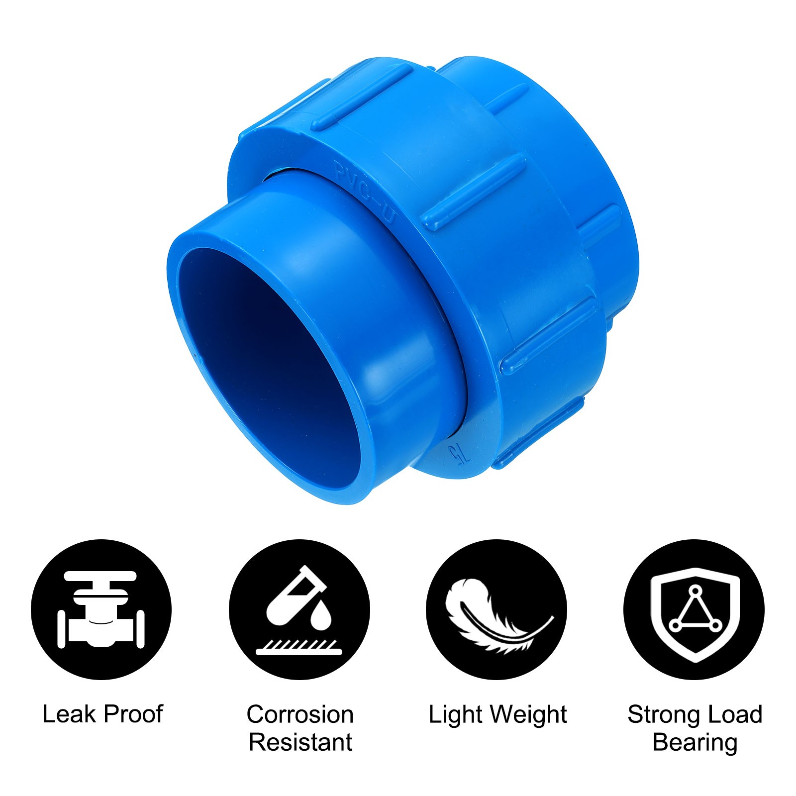 2.5" Union PVC Coupling Pipe Fitting Adapter, Blue