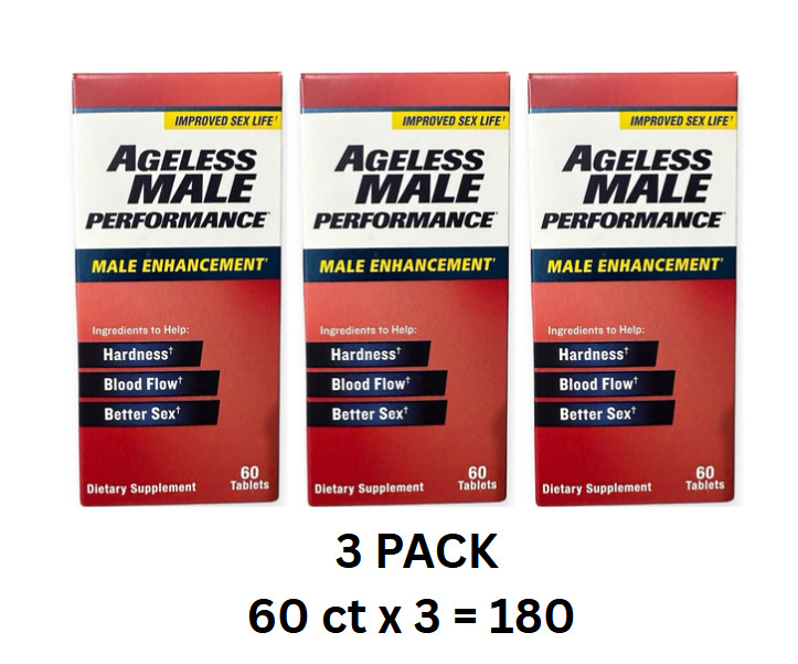 3 Pk New Vitality Ageless Male Performance Male Enhancement, 60 Ct Ea Exp 12/26