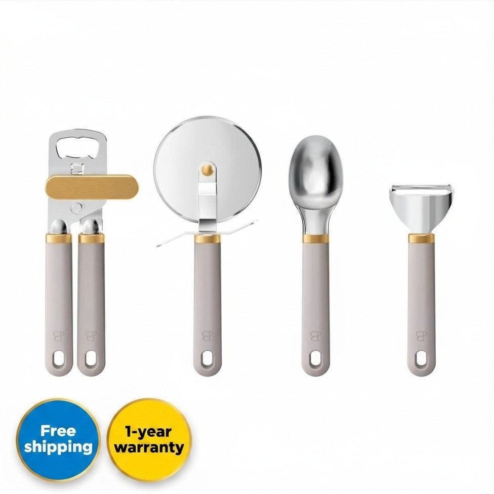 Beautiful by Drew Barrymore 4-Piece Kitchen Gadget Set Porcini Taupe Essentials
