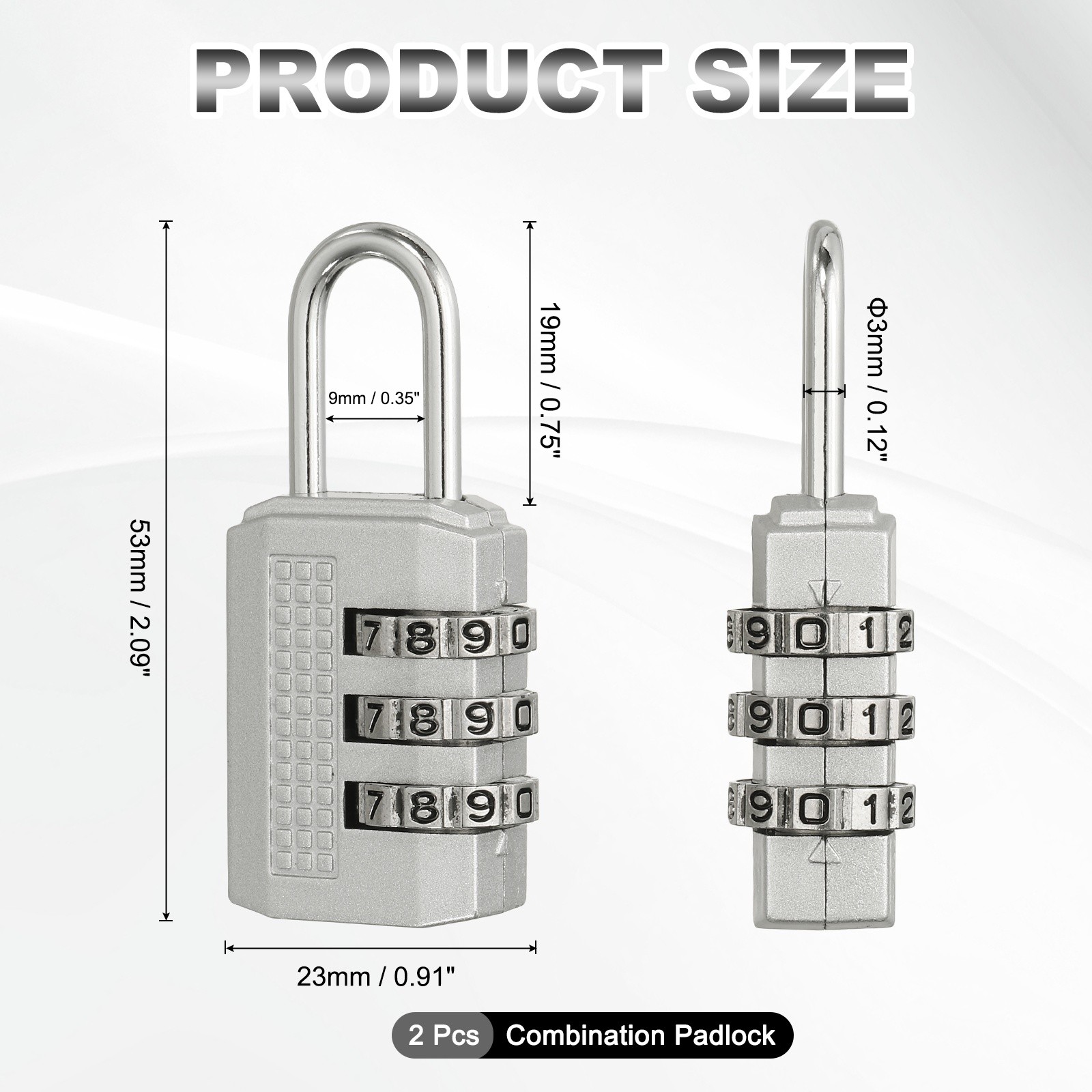 Combination Padlock (Small, Silver)(2 Pcs), 3-Digit Shackle Code Locks
