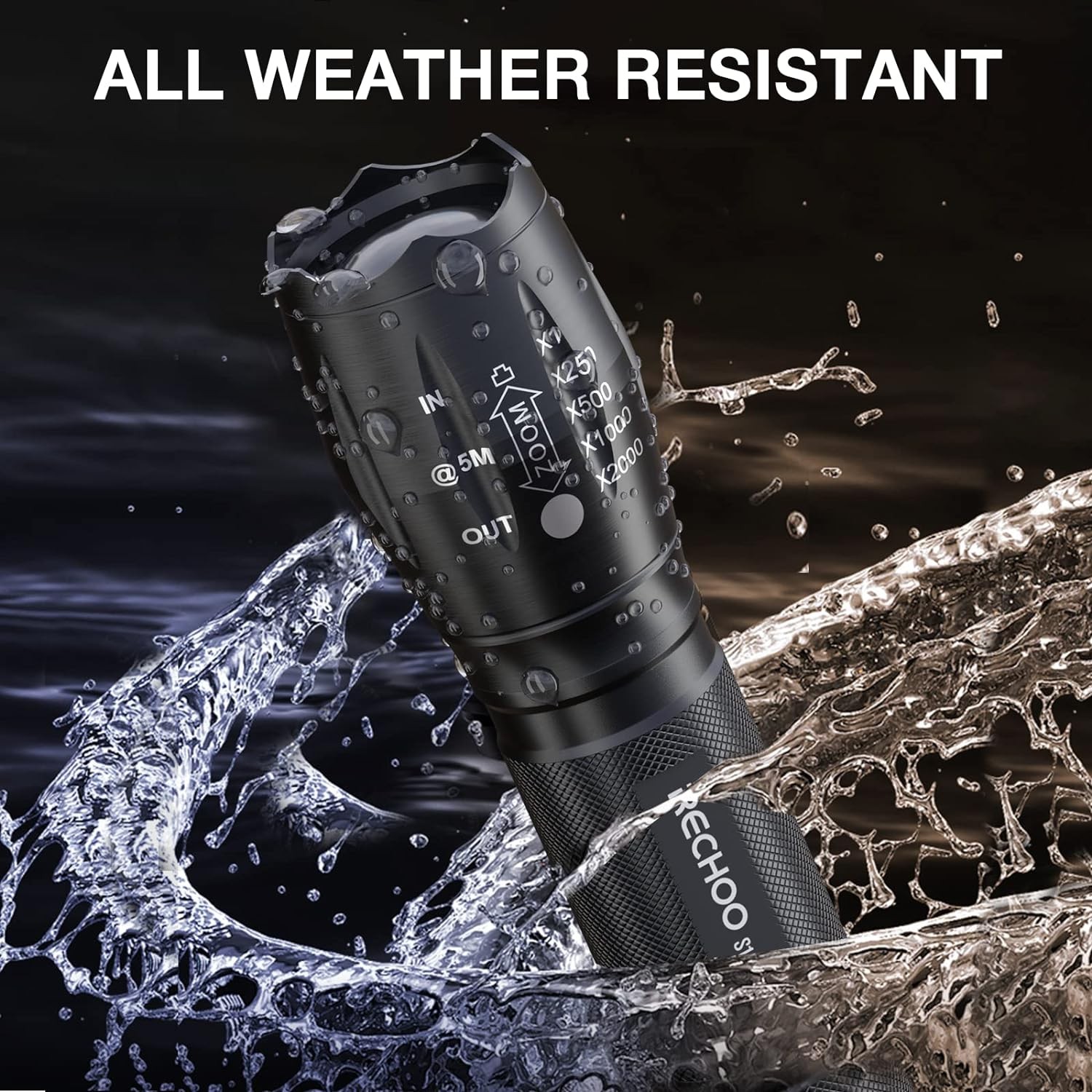 2 Pack LED Flashlights High Lumens Zoomable Waterproof Tactical Torch