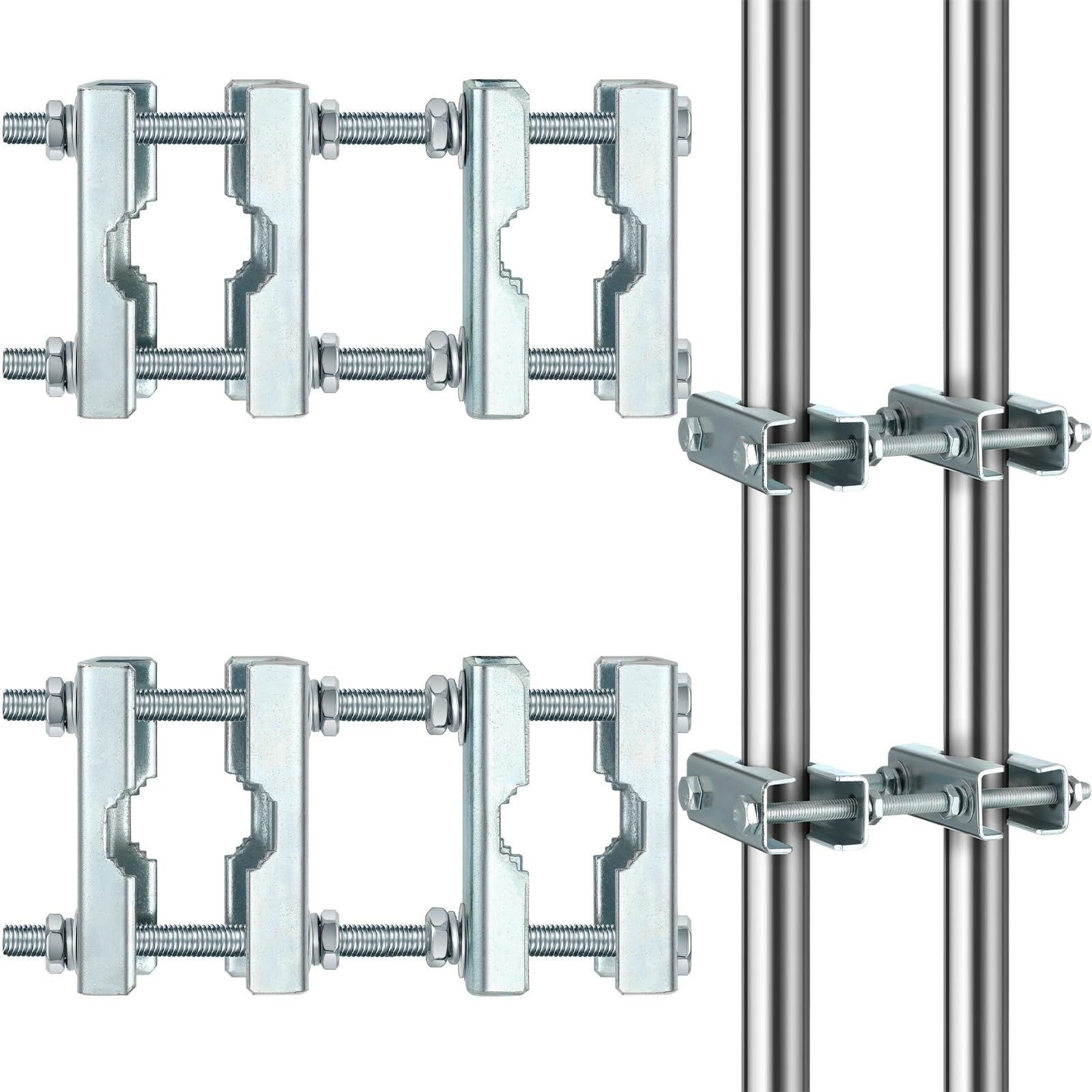 2 PCS Double Antenna Mast Clamp Bracket Kit V Jaw Block Mount Hardware Pole