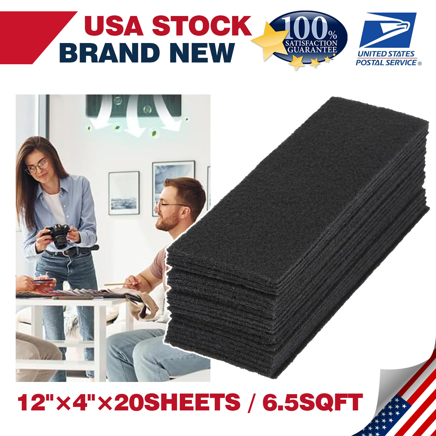 4"X 12"Inch high quality Black Air Carbon Filter Virgin Charcoal for Inline Fan