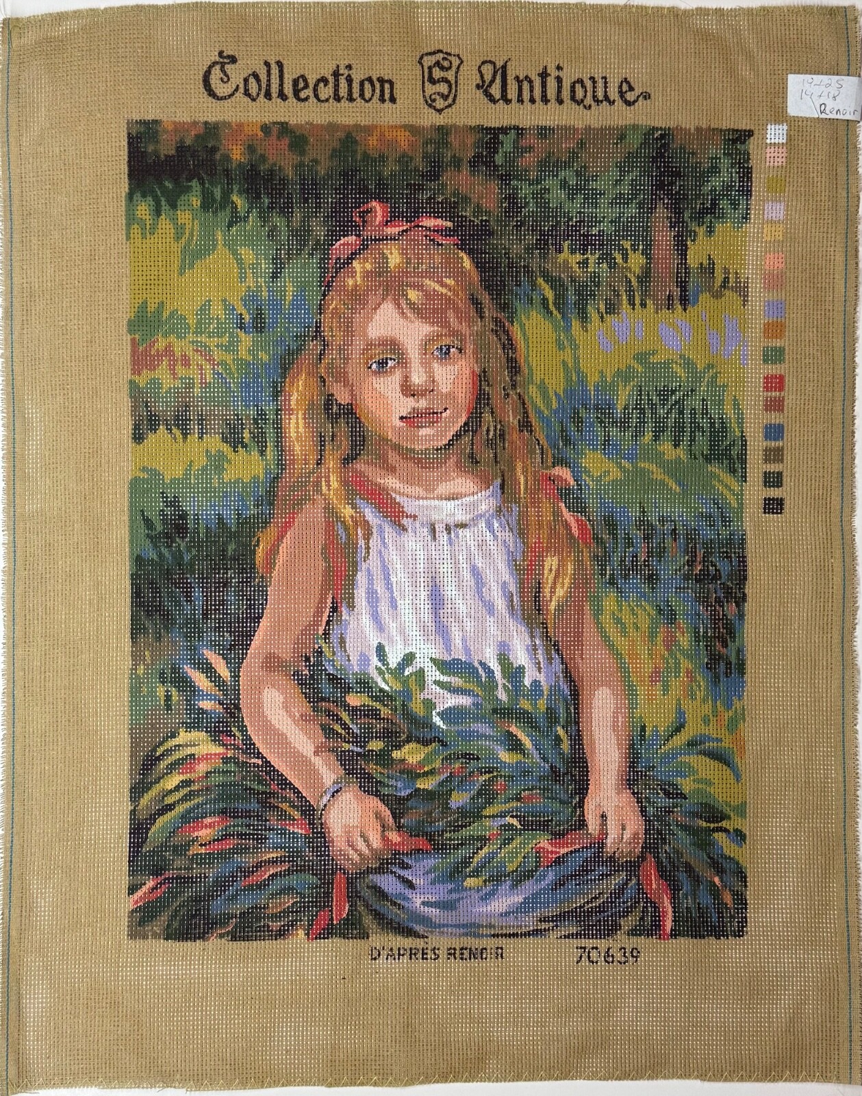 PIERRE AUGUSTE RENOIR "GIRL WITH A SPRAY OF FLOWERS" Needlepoint Canvas 14x18.5"