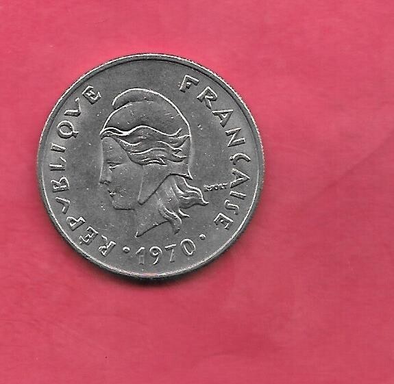 FRENCH POLYNESIA KM6 1970 BU GEM UNCIRCULATED NICE OLD VINTAGE 20 FRANCS COIN