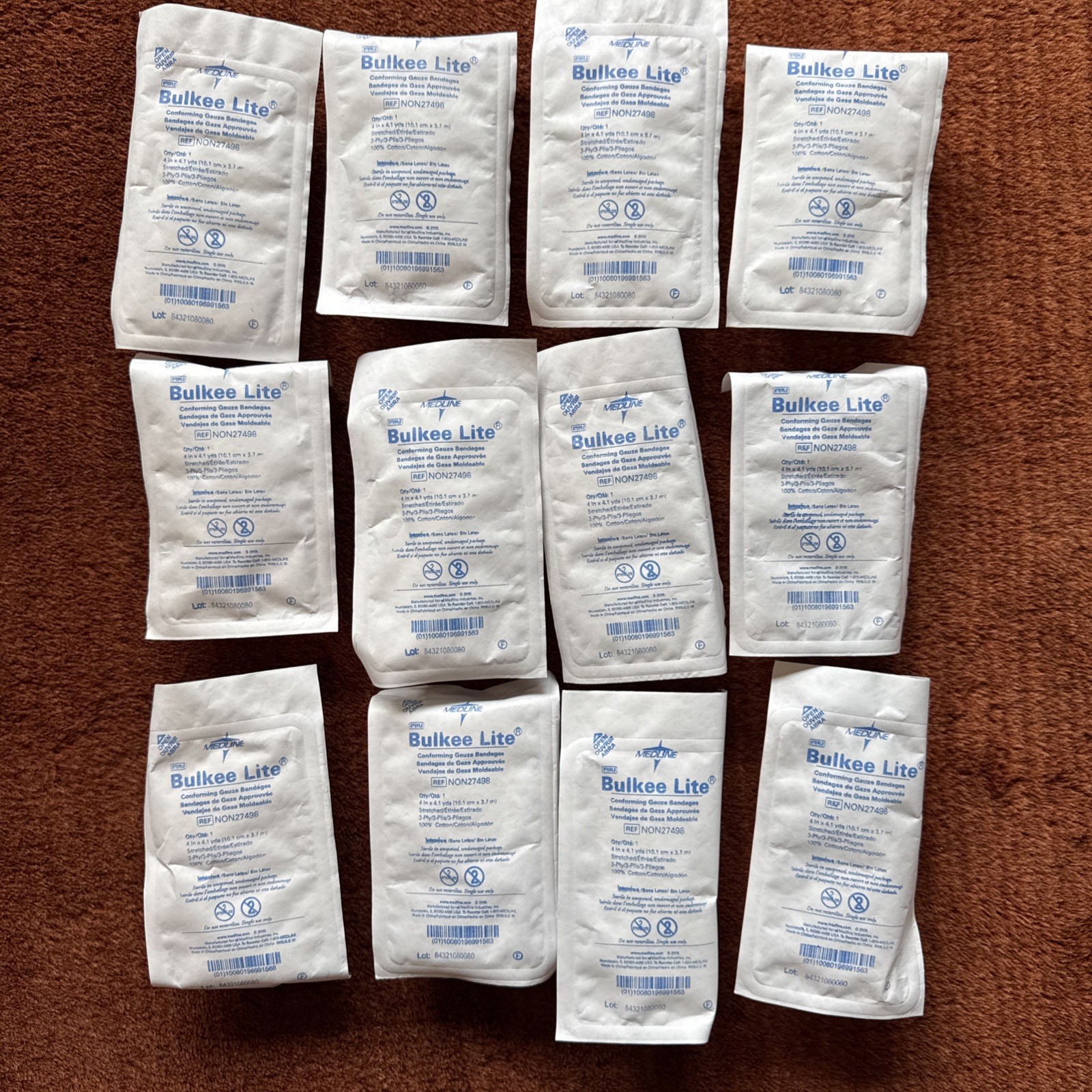 MEDLINE Bulkee Lite Gauze LOT of 12 Bandage Rolls #NON27498 Sterile  4" x4.1 yds