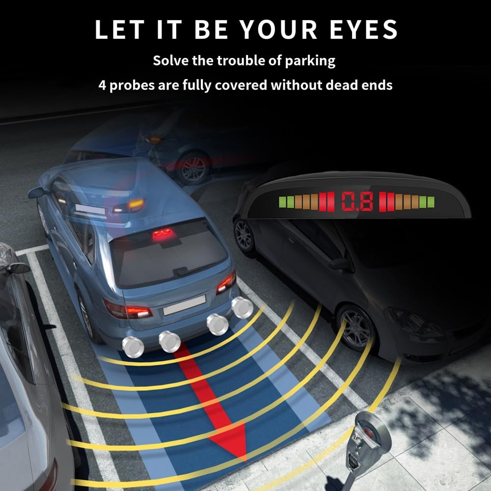 Wireless Car Parking Sensor, Reverse Radar System with 4 Parking Sensors, Wir...