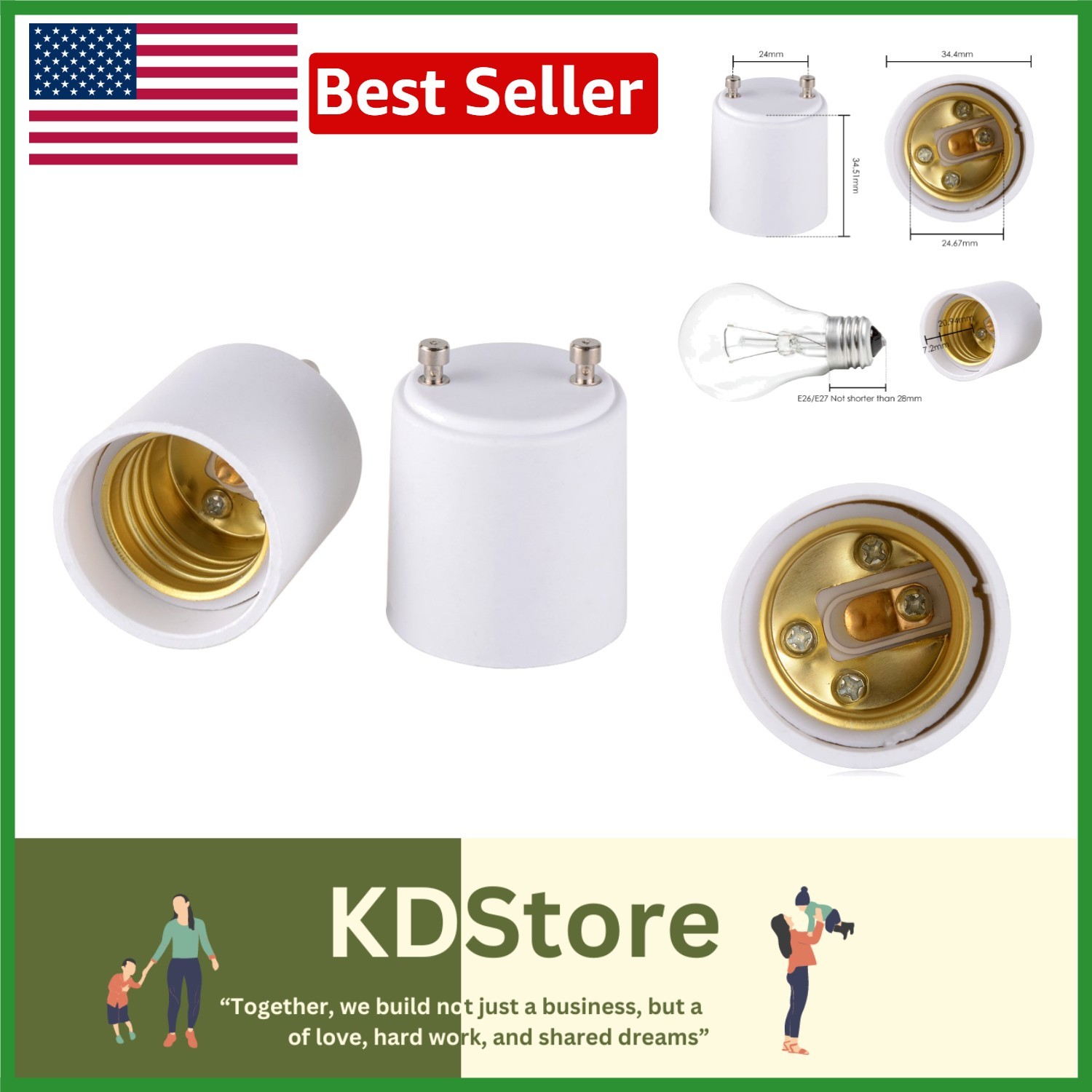 GU24 to E27/E26 Bulb Adapter 2-Pack - Safe, Durable, Easy Installation