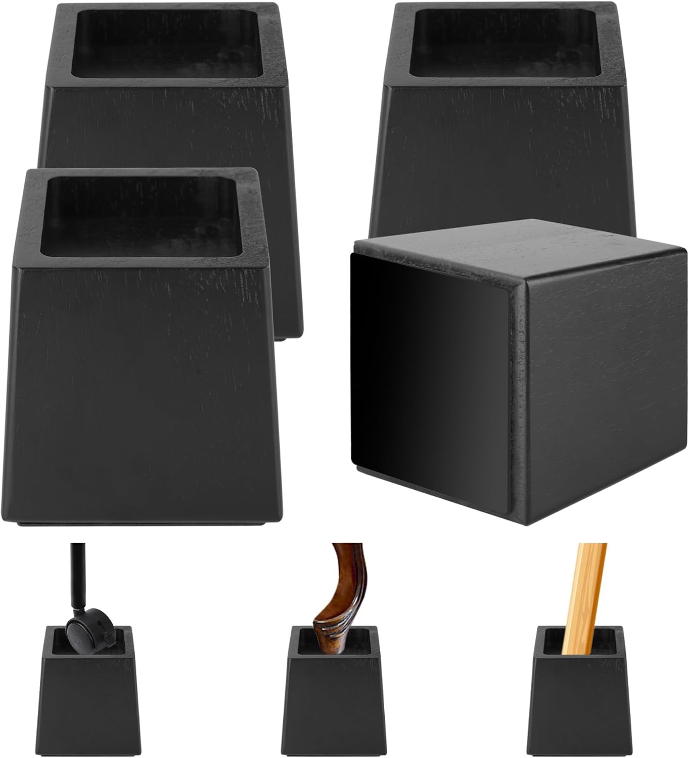 Wood Bed Risers Heavy Duty, Support Loading 2200lbs, 4 Pack Furniture Riser Leg