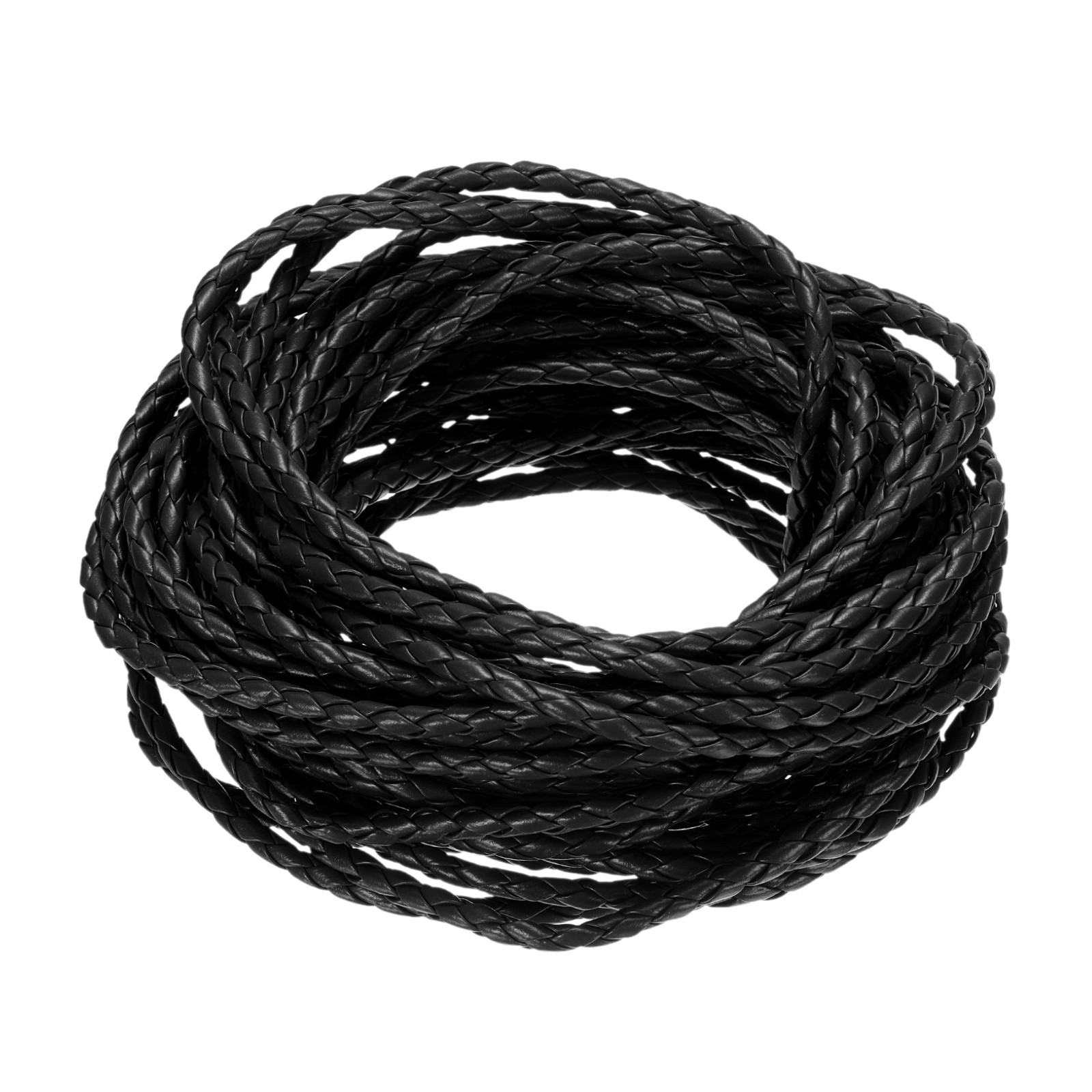 10 Yards 4mm Round Braided Leather Cord Four-Strand for Crafts Black