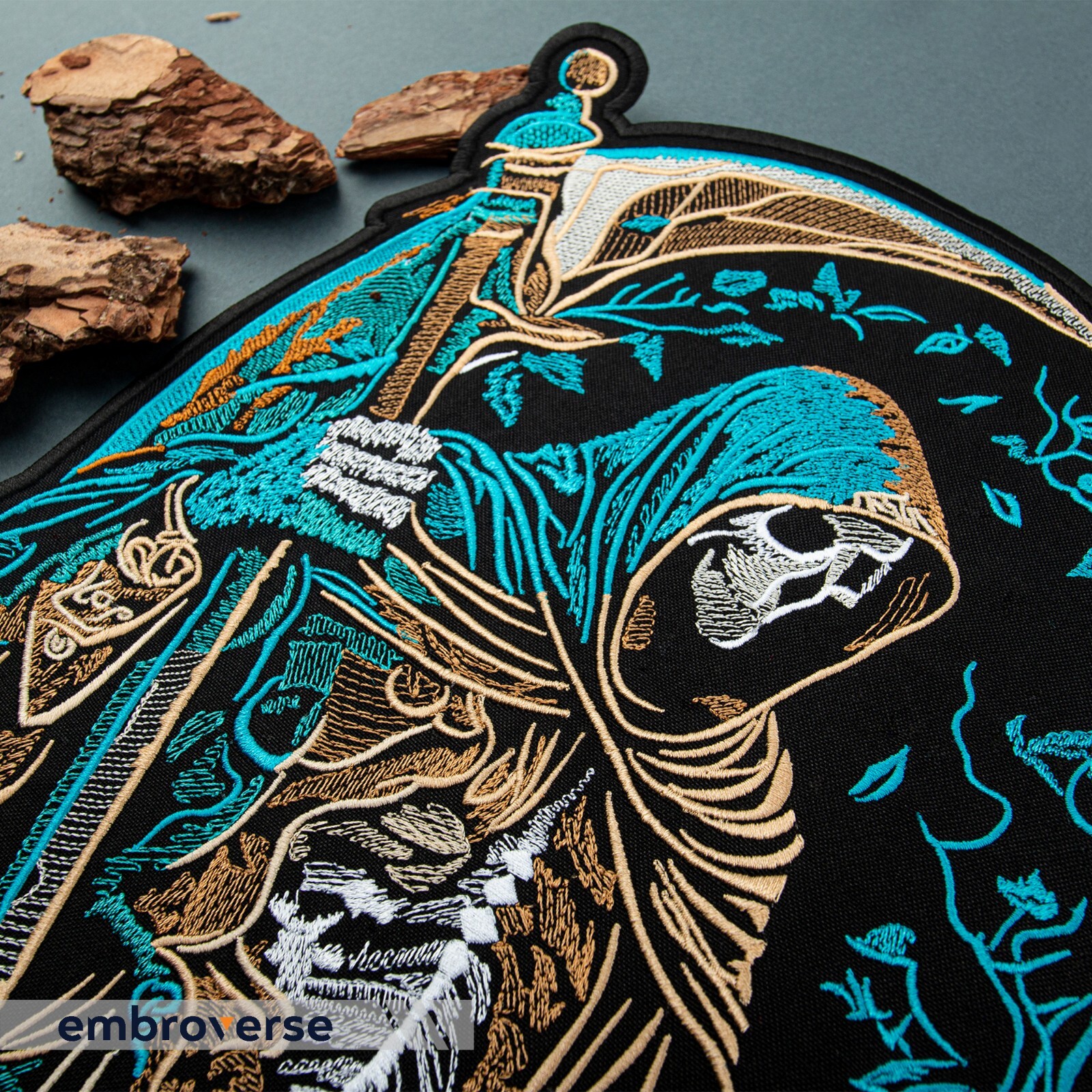 Grim Reaper Large Embroidered Patch - Death Back Patch - Skull-Themed Iron-On
