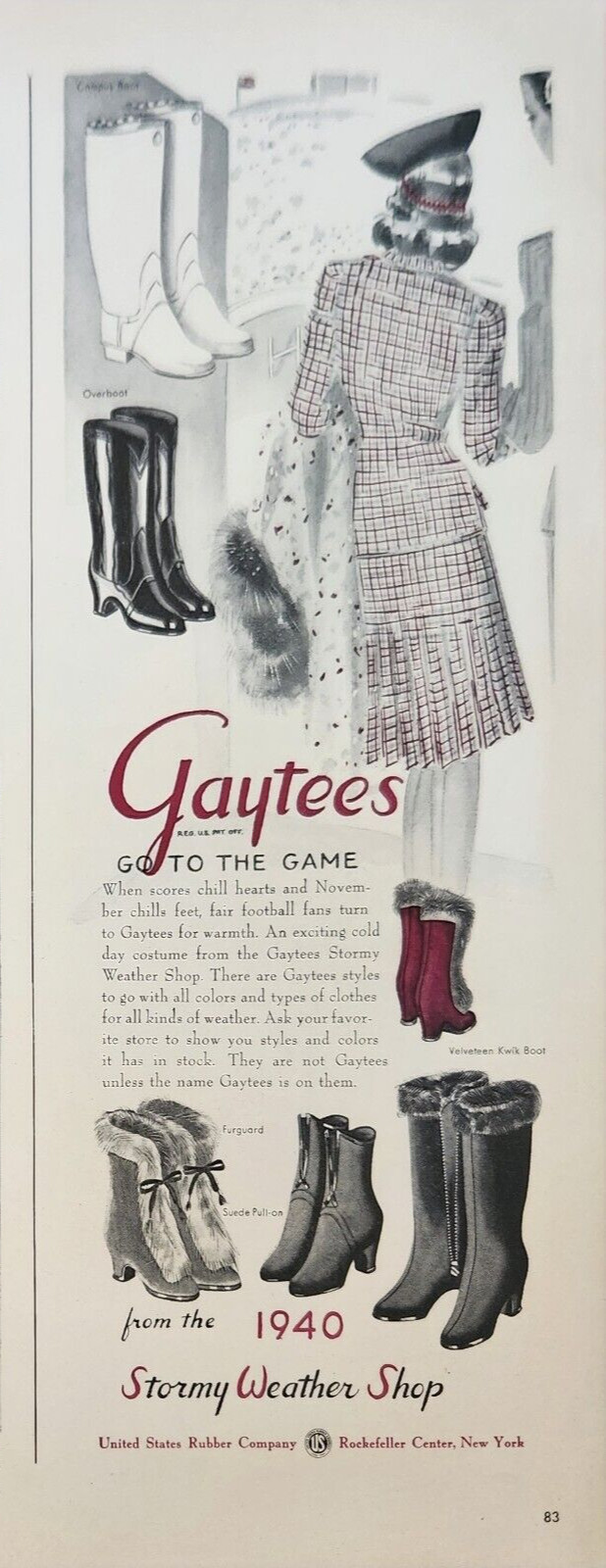 1940 United states Rubber Company Vintage Ad Gaytees boots for women