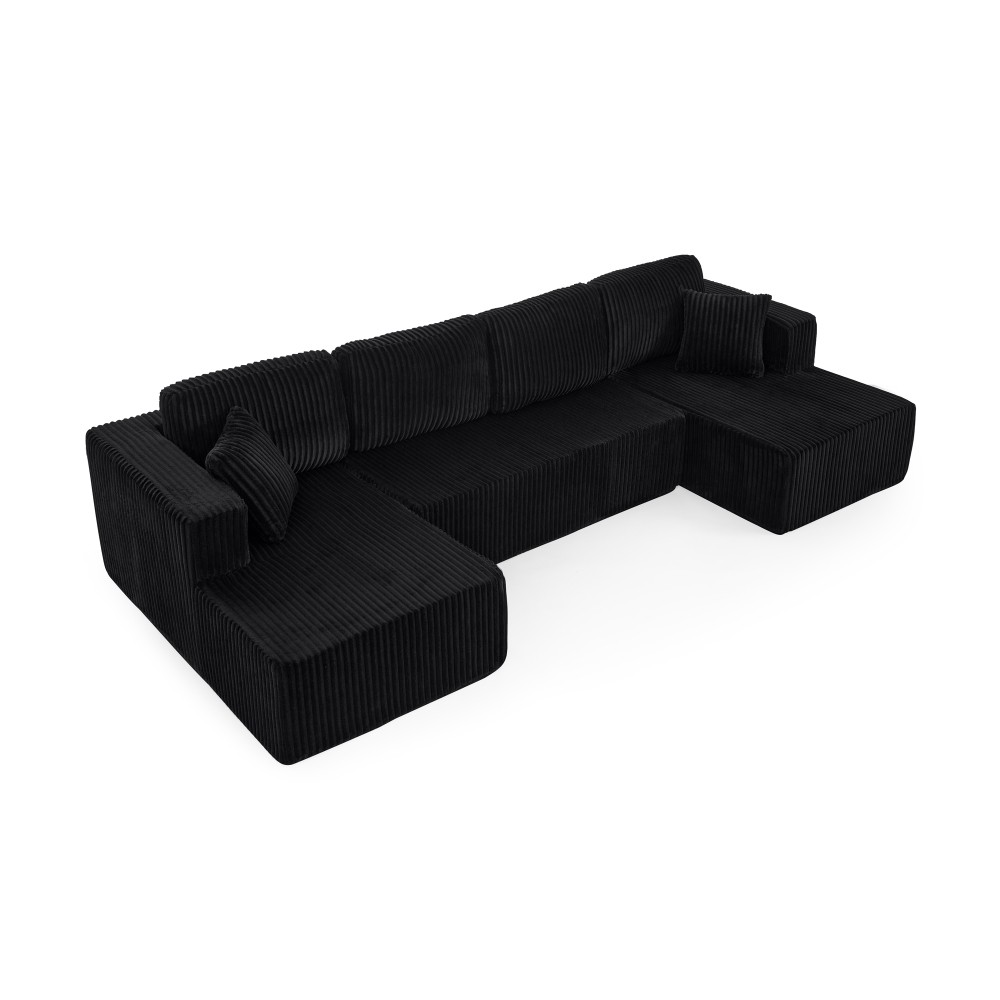 Green Corduroy Modern Sectional Sofa Sleeper 5-Seater Couch