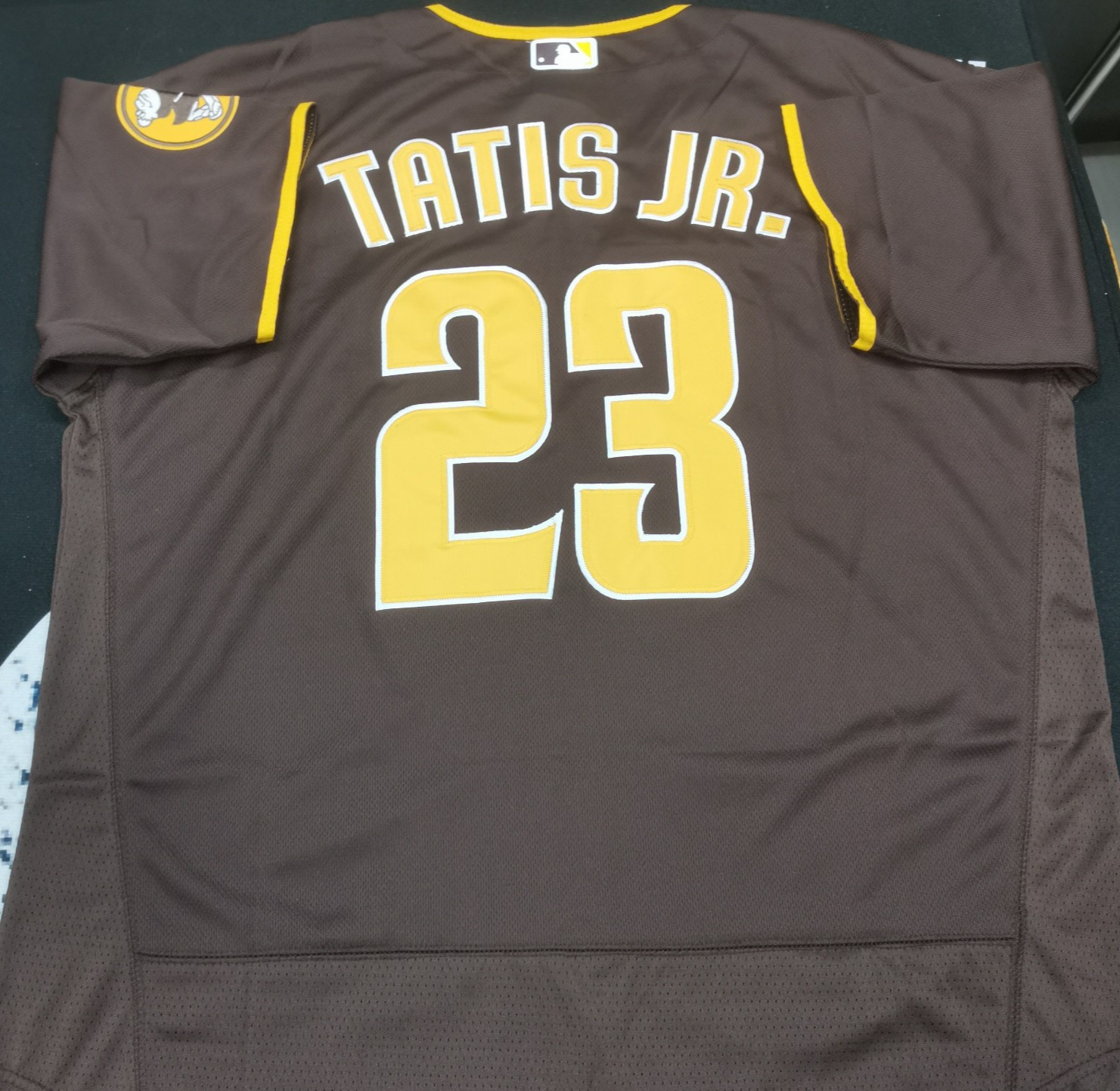 Fernando Tatis Jr. #23 Padres Brown Flex Base Sewn Stitched Jersey.