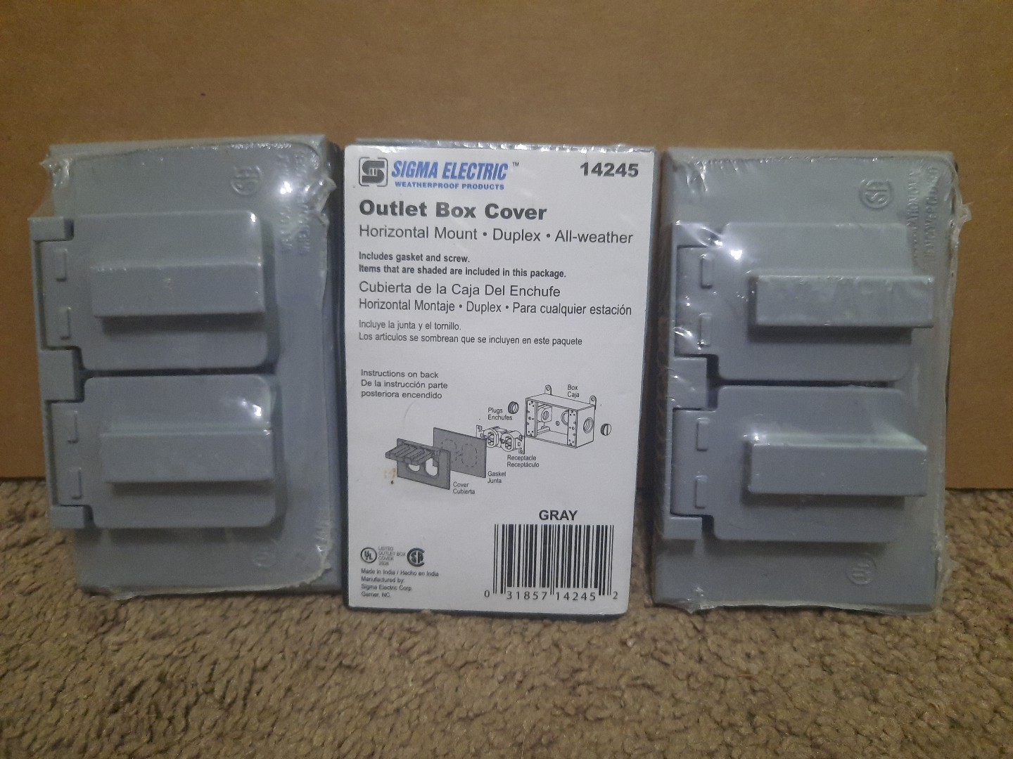 3 - Gray Sigma Electric Outlet Box Covers 14245 Horizontal Mount