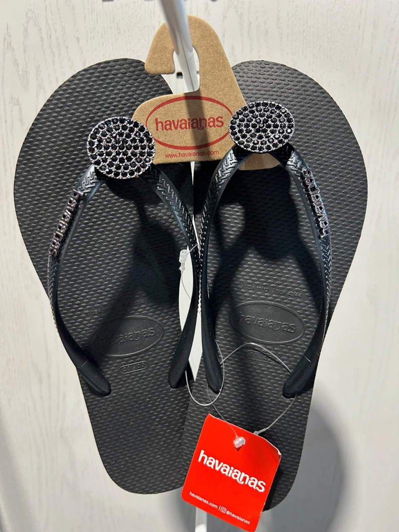Havaianas Slim Crystal Glow Black Flip Flop Sandal Women sizes 35/36-41/42 NEW