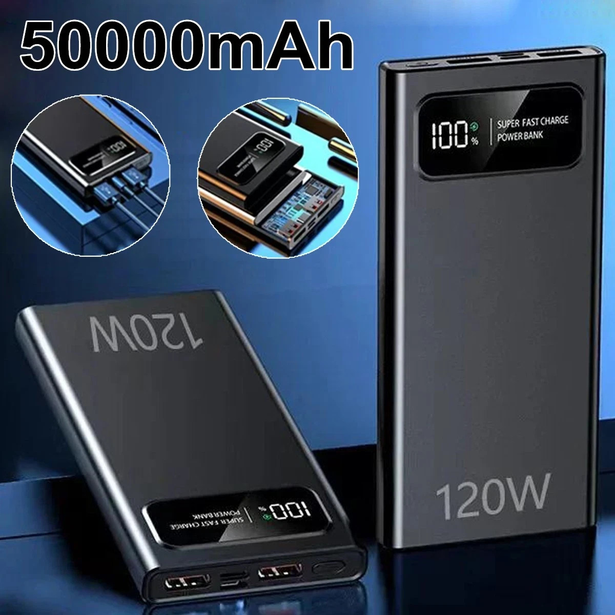 50000mAh Portable Power Bank Fast Charging External Backup Battery Charger USB