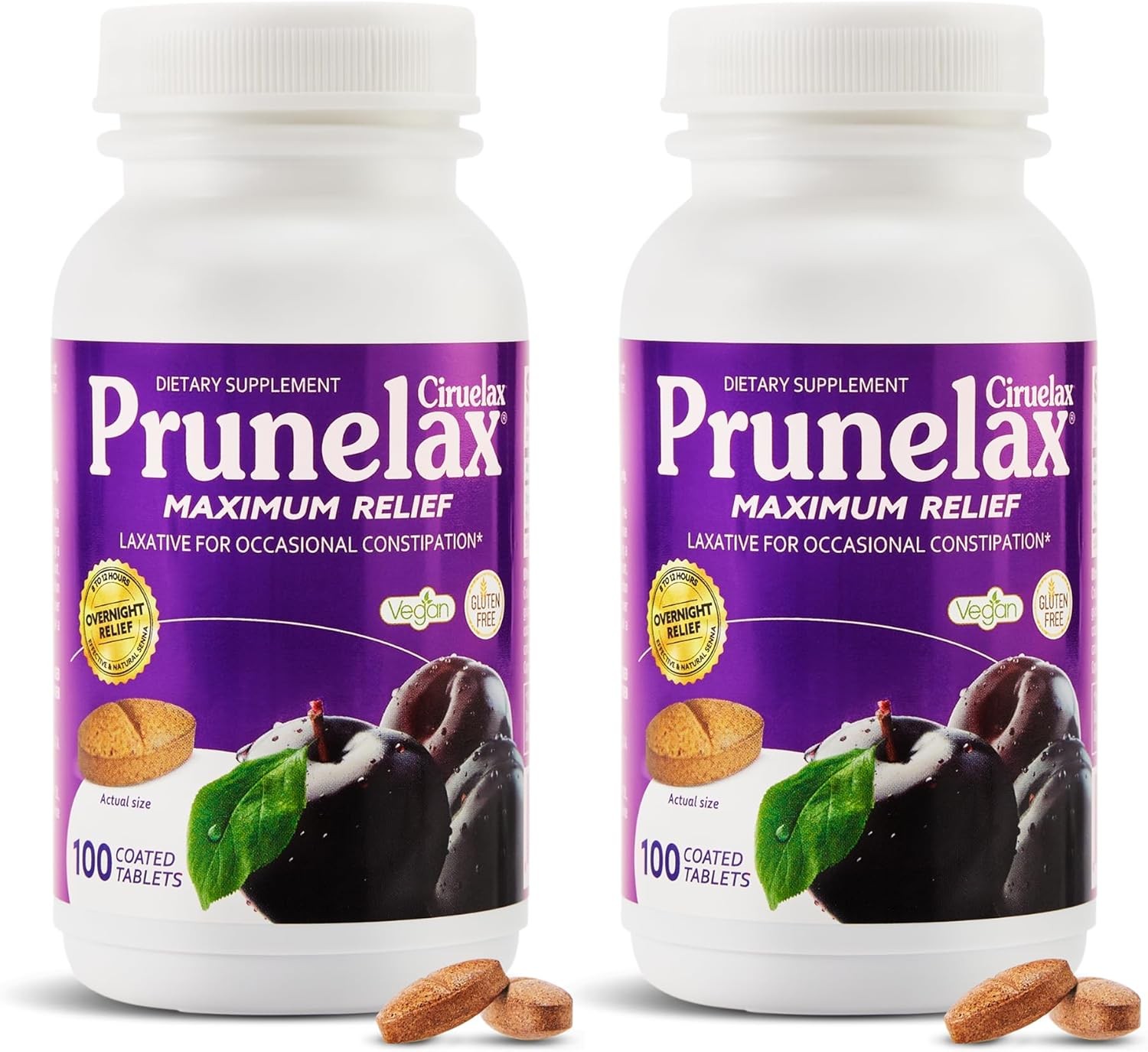 Prunelax Ciruelax Laxative Tablets Natural Senna 100ct Vegan Gluten-Free Relief