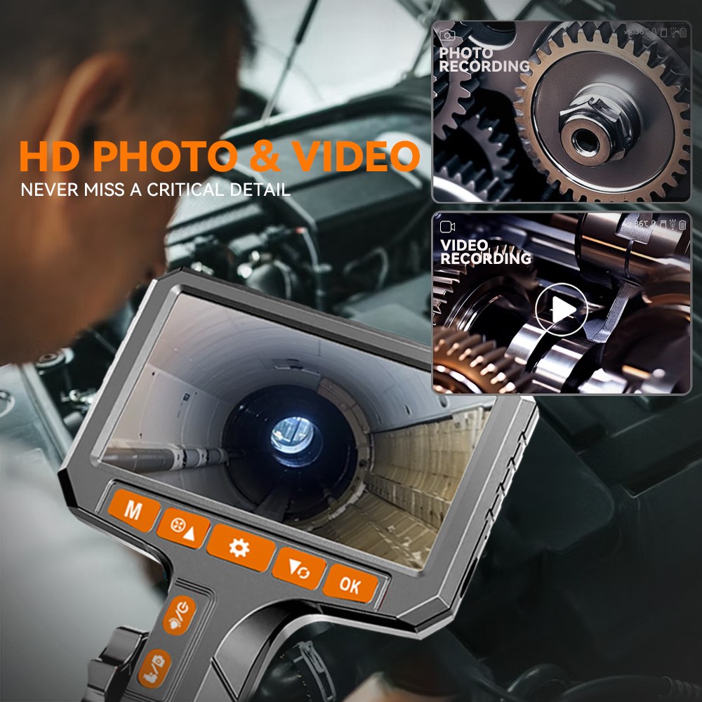 Two-Way Articulating Borescope Camera with Light Endoscope Inspection HD Camera