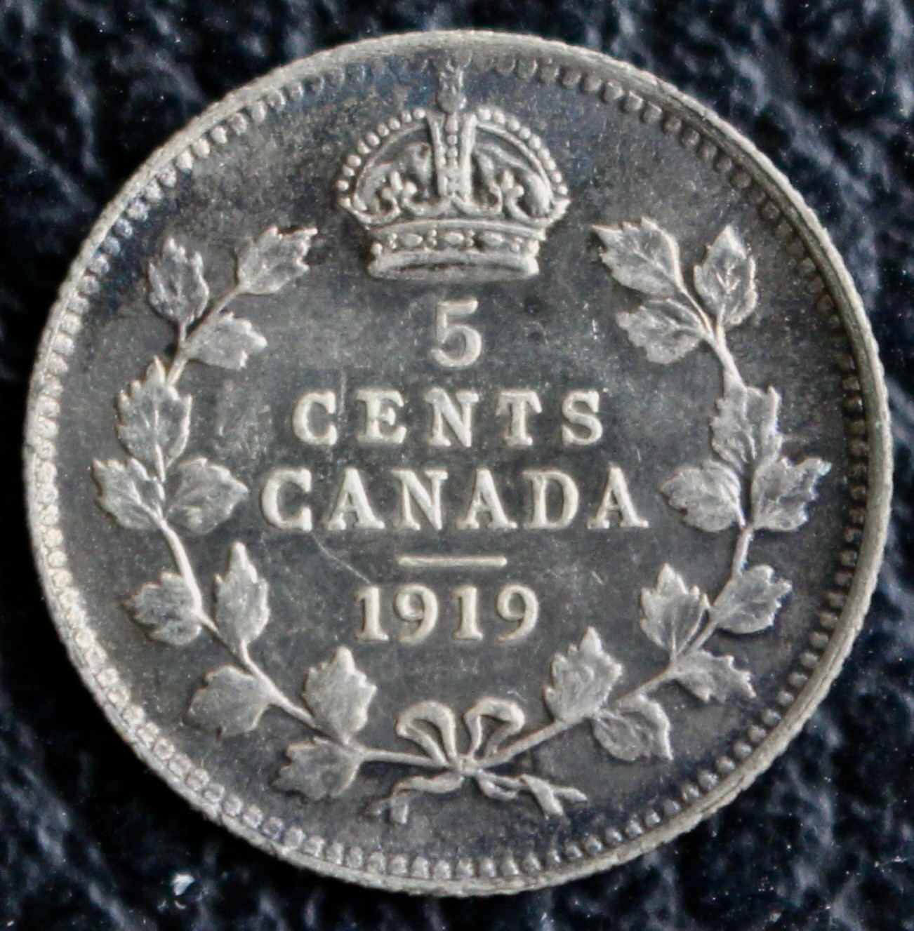OLD CANADIAN COIN 1919 - 5 CENTS .925 SILVER - King George V - KM# 22