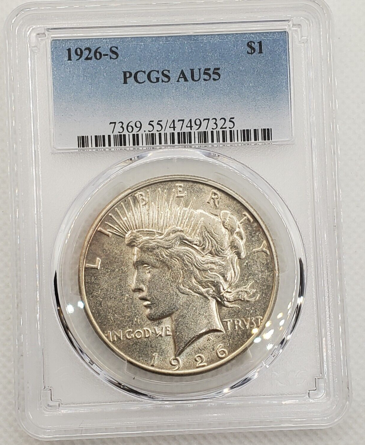 1926-S Peace Dollar PCGS AU55, Nice Luster